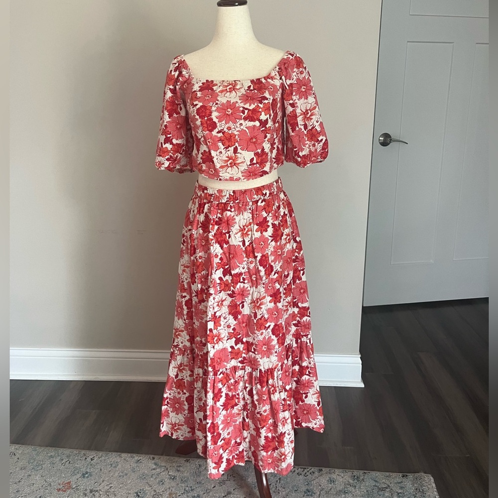 Lucky Bran Floral Coordinated Skirt & Crop Top Set, Cottagecore